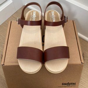 Sandgrens Clogs Vienna Low Sandal Cognac Brown Leather Size 39 NWOB